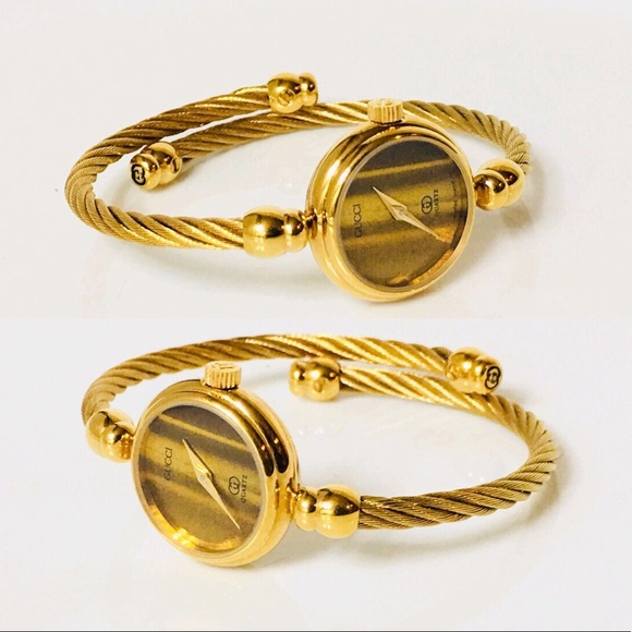 Gucci 2047L Gold Tigers Eye Cable Bangle Watch - Picture 2 of 7